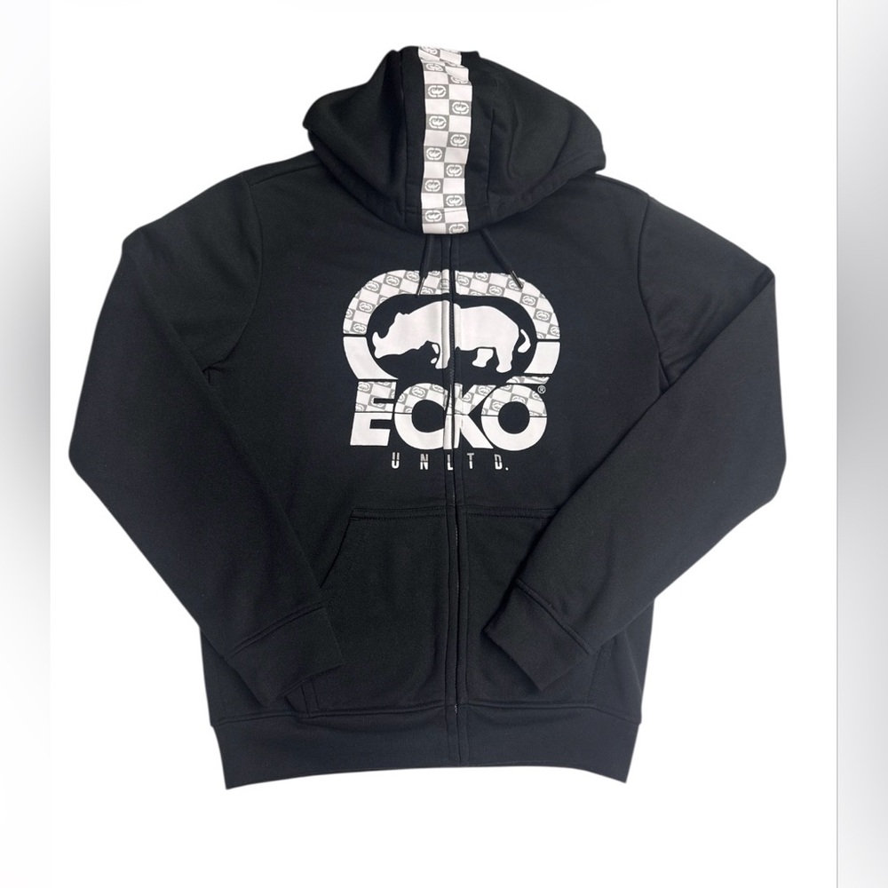 NWOT‎ Y2K Ecko Unltd Black  Zip Up Hoodie with Logo Mens Size :Small